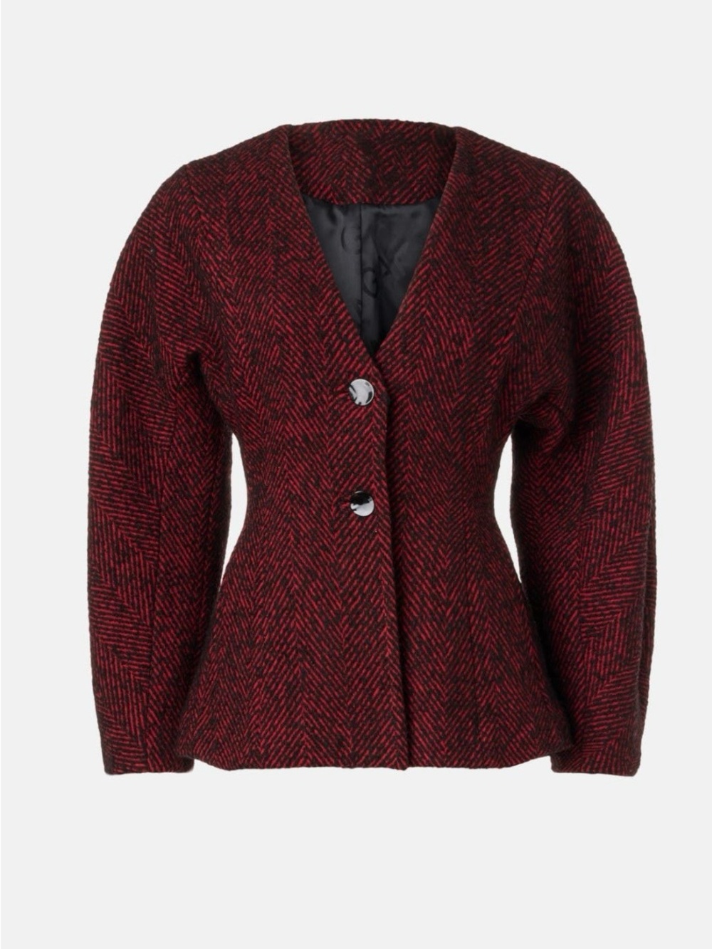 Ganni Red and Black Herringbone Tailored Jacket